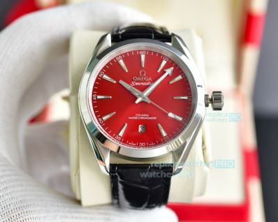  Replica Omega Seamaster 8900 Aqua Teera Red Dial Black Leather Strap 150M Watch